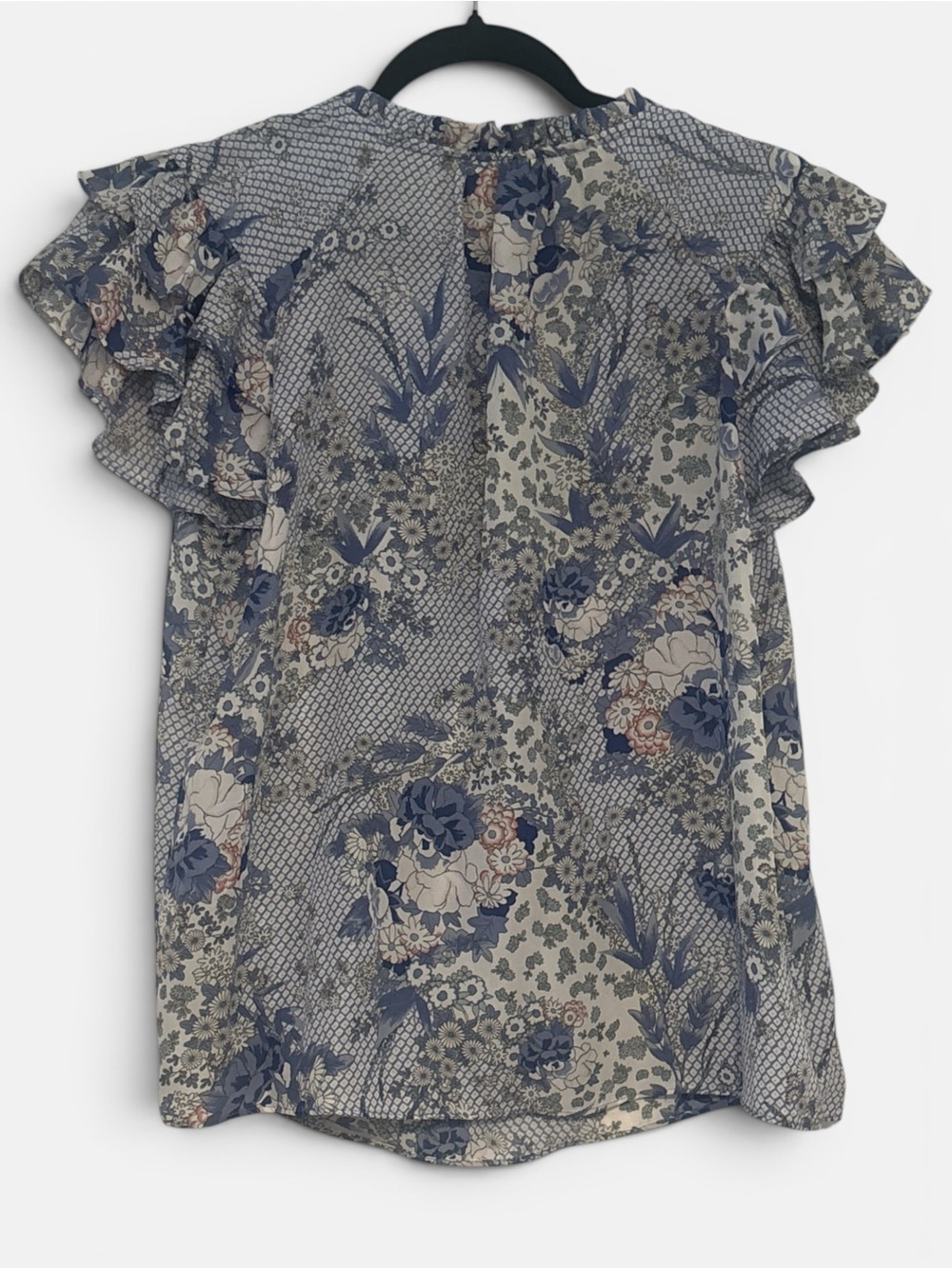 Joie Blue & Cream Floral Tie-Neck Blouse